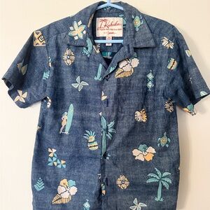 Kahala Kids Blue Hawaiian Print Button Down Shirt
